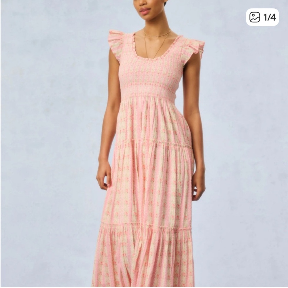 LoveShackFancy Pink and Cream Maxi Dress